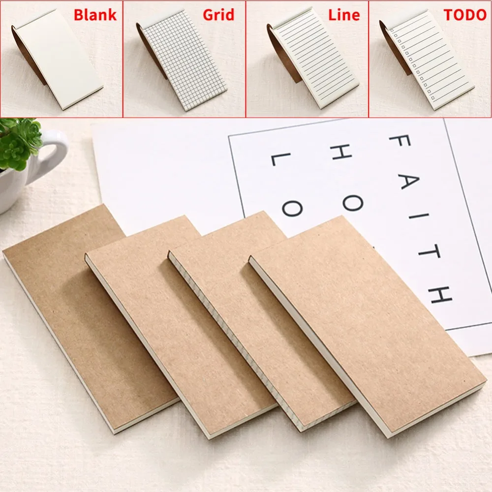

DELVTCH Portable Kraft Paper Blank/Line/Grid/todo Memo Pads Notebook Notepad Diary Journal Travel Planner Notes Organizer Gift