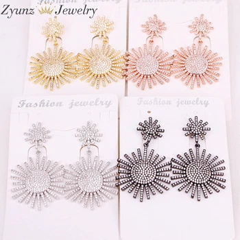 

5 Pairs E305-9301 New Style Statement Big Dangle Micro Paved CZ Crystal Flower Drop Earrings for Women