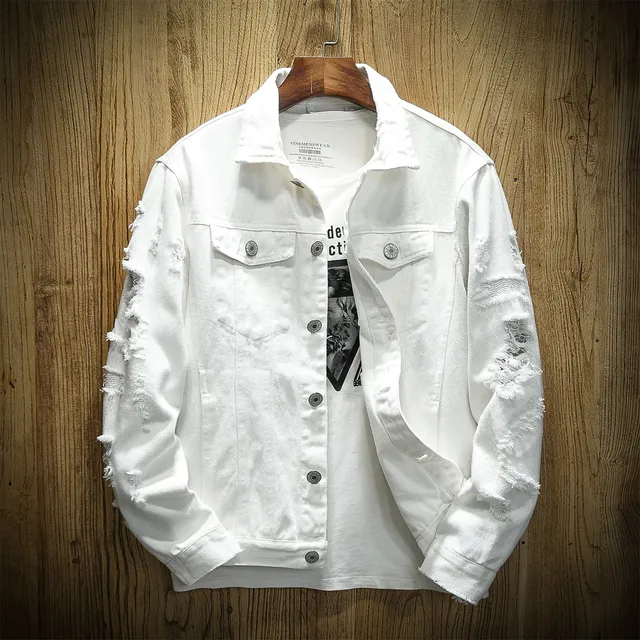 Buy Autumn Hole Denim Jacket Men Ripped Cowboy Jackets