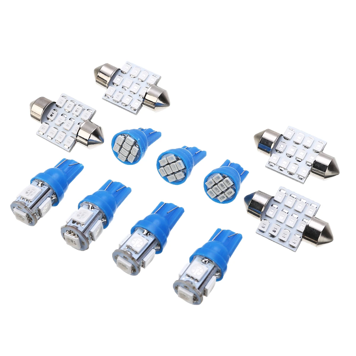 11Pcs/set Blue LED T10+31mm Car Led Light Bulb Kit Auto Festoon Interior Dome Map Tag Light License Plate Lamp