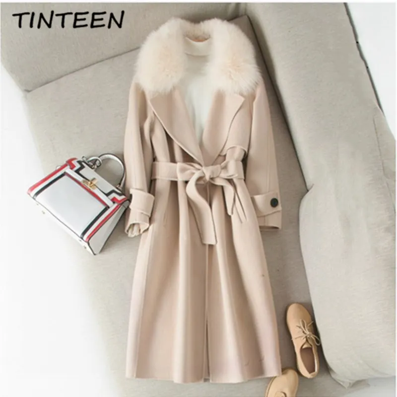 TINTEEN 2018 женские из 100% й шерсти пальто длинный тонкий элегантный Теплая зимняя