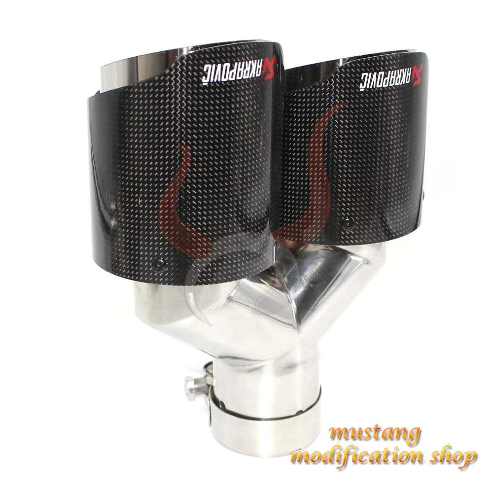 

left akrapovic carbon fiber muffler exhaust tailpipe nozzle car exhause Y - shaped straight plain cloth glossy surface