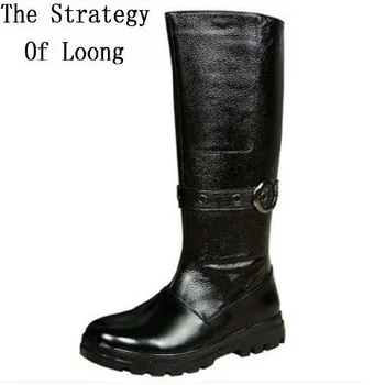

Winter Men Chunky Round Toe Zip Fastener Full Fashion Long Boots Warm Comfortable Flat Heel Pure Color High Cylinder Boots