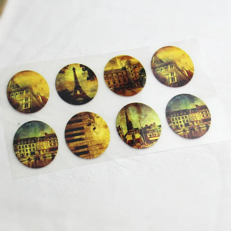 

8Pcs Vintage Eiffel Tower Offset Press Iron-on Patches for Clothing Offset PET Transfer DIY Scrapbooking Materails Patches 3x4cm
