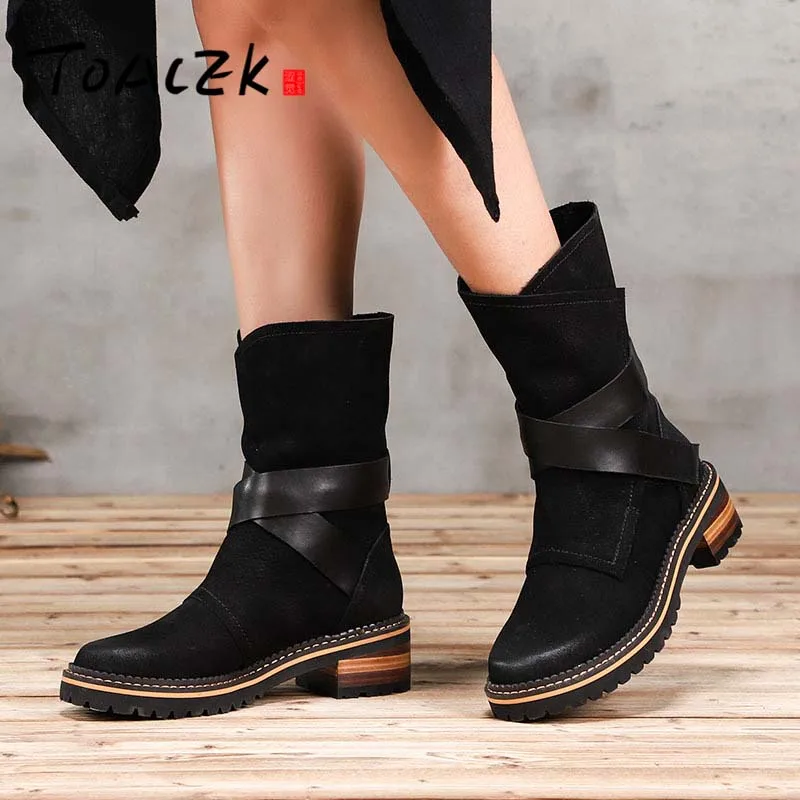 

Autumn and winter new original thick with Martin boots female leather wedge leather boots waterproof platform belt boots