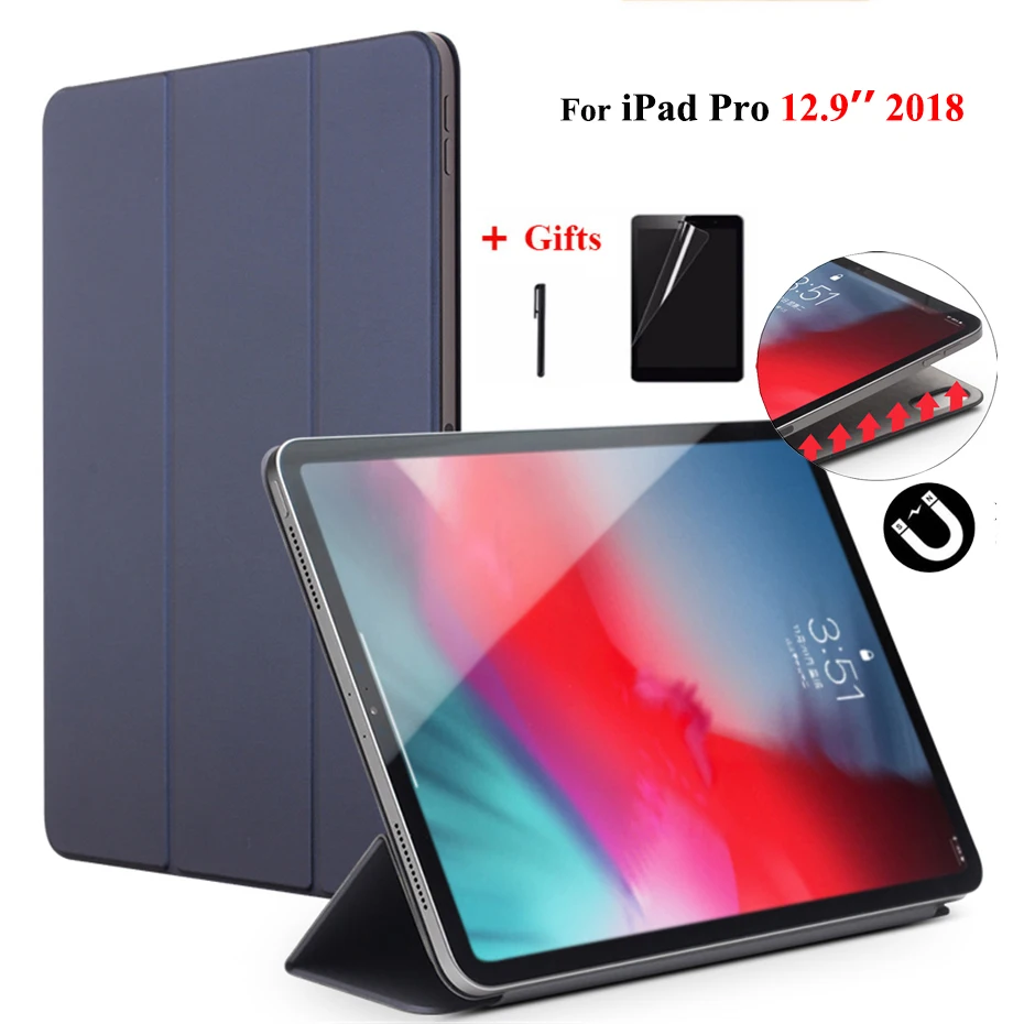 

Magnet Smart Cover For iPad Pro 12.9'' 2018 Tri-Fold Stand PU Leather Case For New iPad Pro 12.9 Shockproof Tablet Case +films