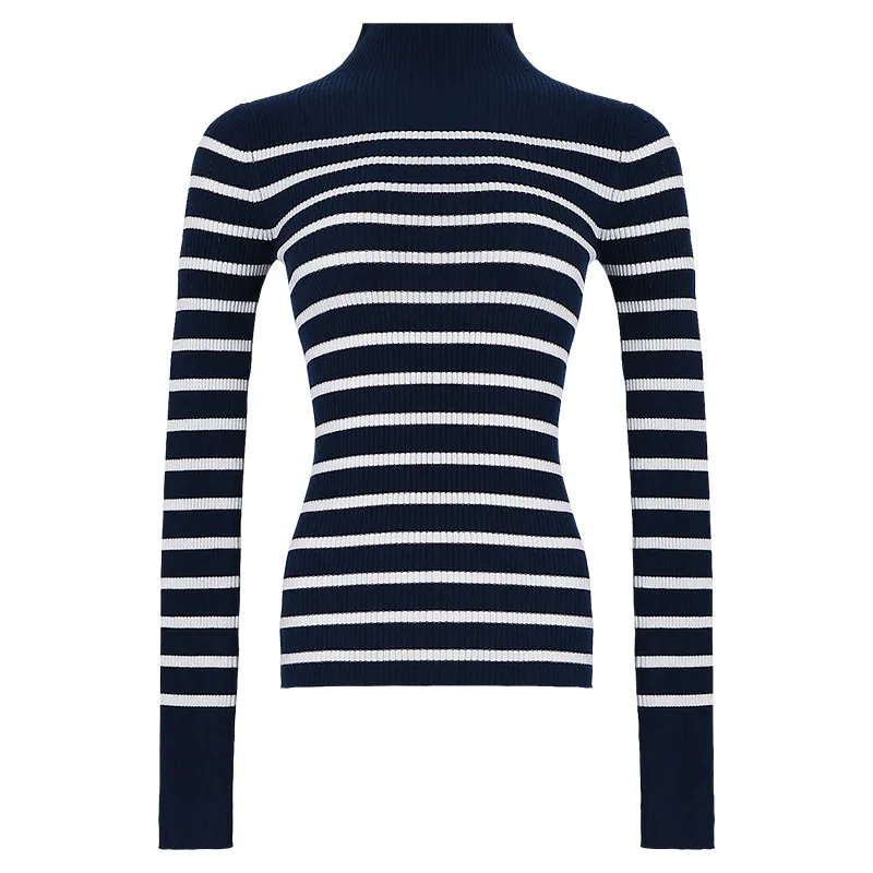 Striped high turtleneck elastic knit slim pullovers sweater 2018 new women autumn long sleeve sweater