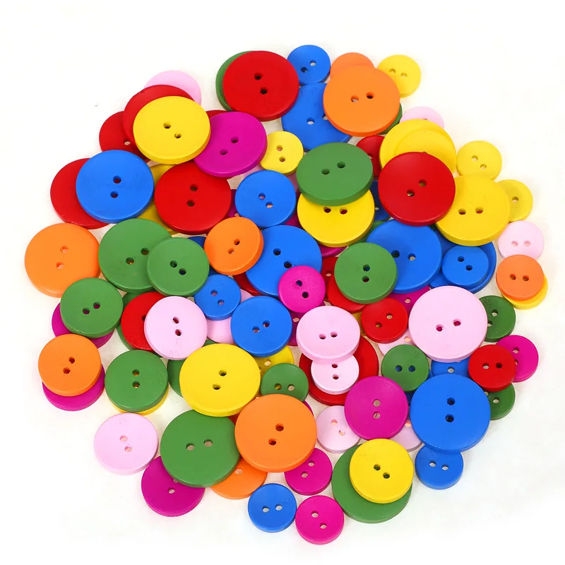 50pcs Colorful Wooden Car Buttons 2 Holes Buttons for Kids Decorative Craft