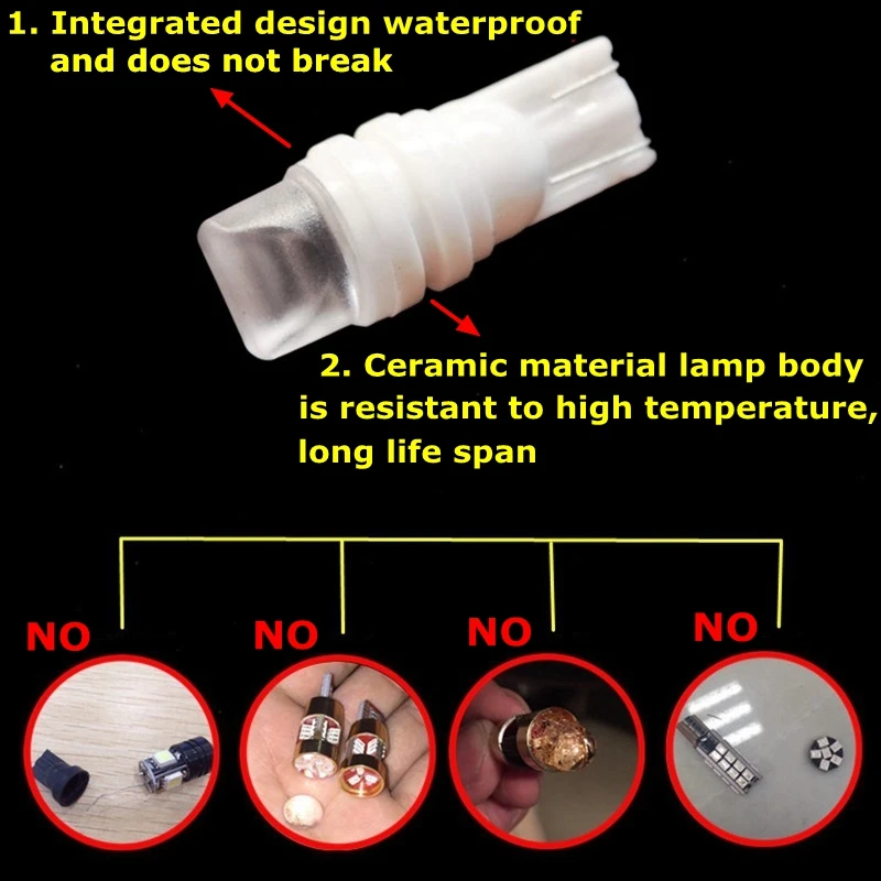 10 шт. T10 W5W керамический 3D светодиодный водонепроницаемый клин номерной знак светильник s WY5W лампа бокового указателя поворота для чтения автомобиля купольный светильник авто парковочная лампа