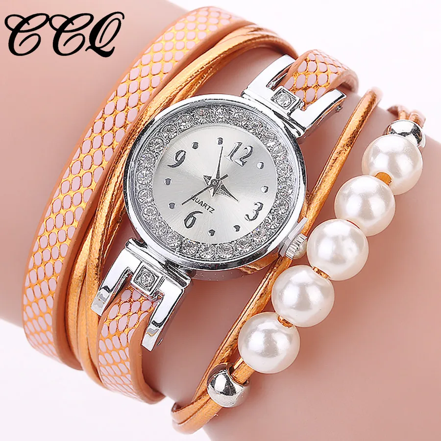 CCQ женские модные повседневные аналоговые кварцевые с крылом и стразами жемчужный браслет женские наручные часы лучший бренд класса люкс Reloj Mujer для женщин