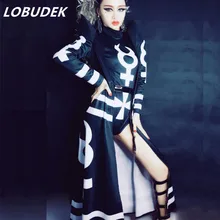 Персональные дамские Длинный плащ сексуальное обтягивающее боди, Высококачественная женская футболка бодибилдера певица звезда платье для выступления на сцене одежда в стиле «хип-хоп» наряд