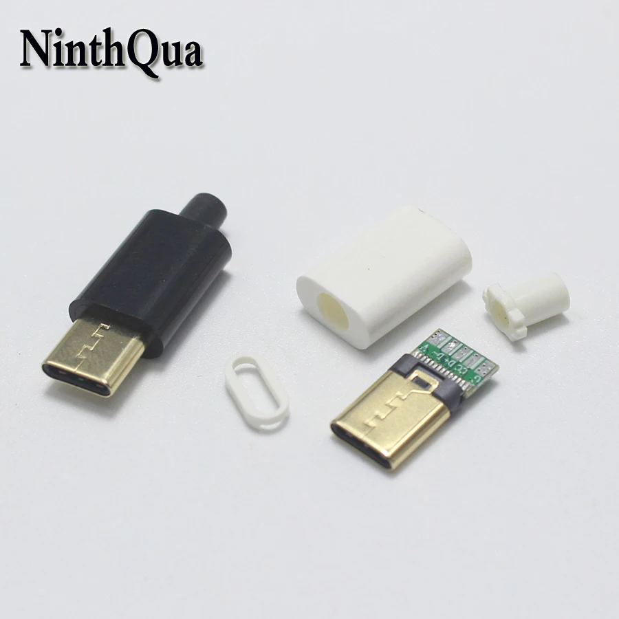

NinthQua 2sets OTG USB 3.1 Type-C 5Pin Gold-plated for DIY Double-sided plug Phone Data Charging Line for OD 3.0mm2 Cable 4 in 1