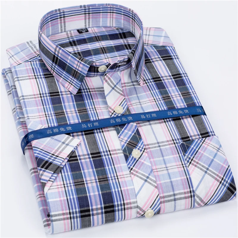 

MarKyi 2019 New Arrival Checkered Shirt Men Shirts Short Sleeve Plaid Shirt Chemise Homme Cotton Slim Fit Male Shirts