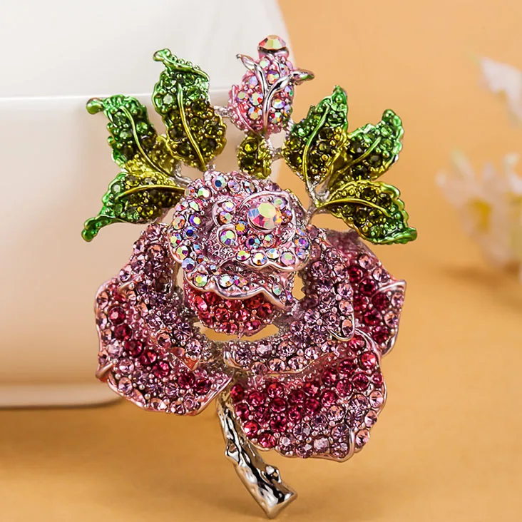 Четыре цвета роза цветок брошь для женщин лучшие свадебные аксессуары Esmalte эмалированная брошь-кнопка Colares Violetta фиолетовая брошь броши - Окраска металла: Rhodium Pink
