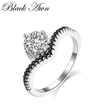 Обручальные кольца для женщин, настоящие 925 пробы, серебряные ювелирные изделия, черный и белый камень, Круглый Bijoux Bague C222