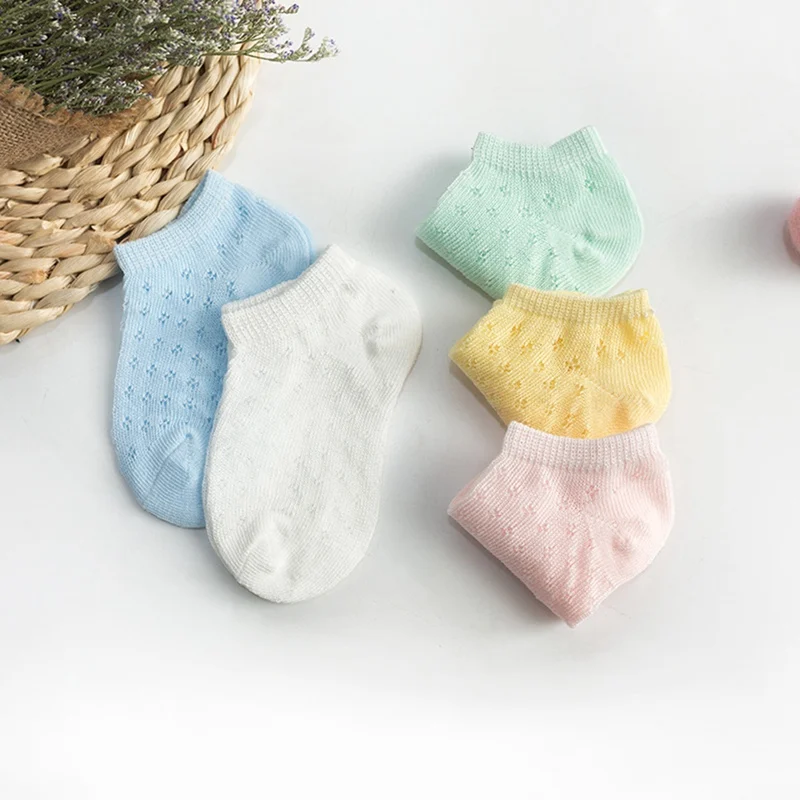 

5 Pair Baby Socks Summer Toddler Solid Color Socks Kids Baby Cotton Breathable Mesh Socks Anti Slip