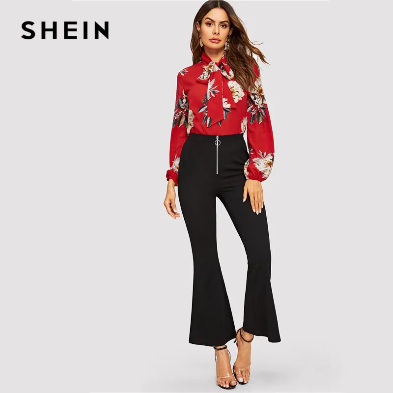 SHEIN Стильный Топ С Цветочным Принтом 2019 Женские Осенние Элегантные Блузки И