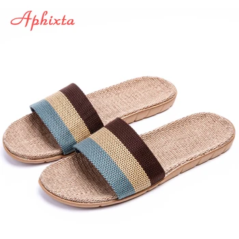

Aphixta Women Slippers Men Flax Indoor Slids Flat Heel Summer Bedroom Slippers Gingham Flax Home Female Male Fashion Shoes W