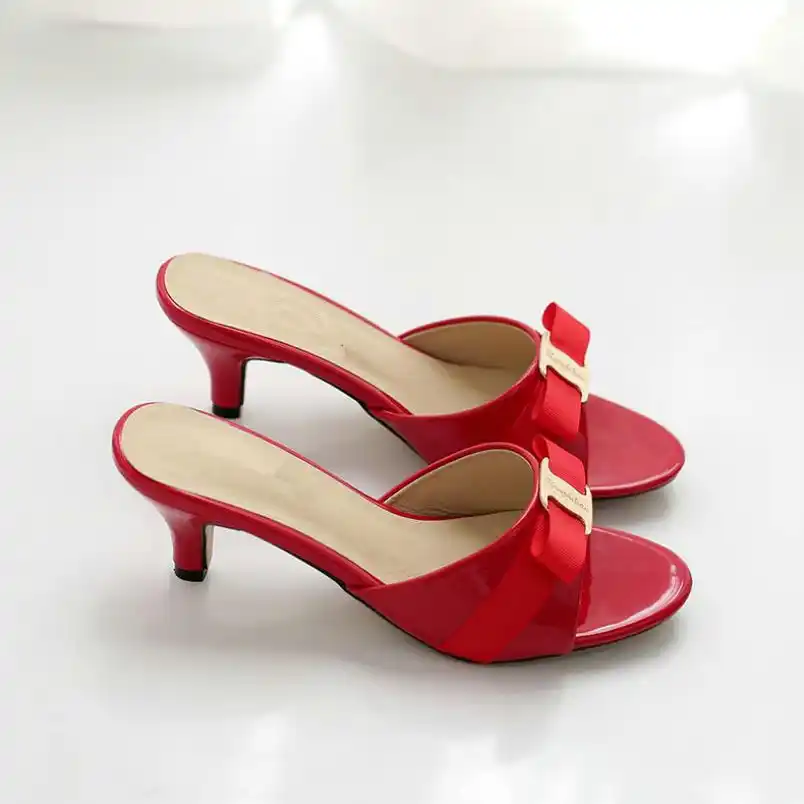 red patent leather flip flops