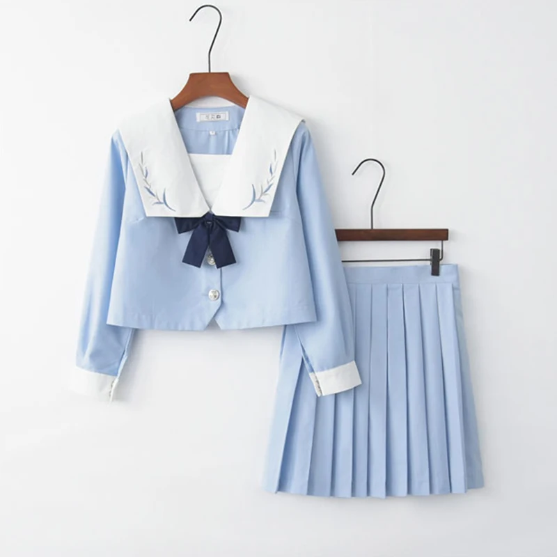 Японский Корейский школы для девочек равномерное кардиган средней школы Лили Sailor голубое платье форма комплекты наряд S-XXL Новый ZF-0025