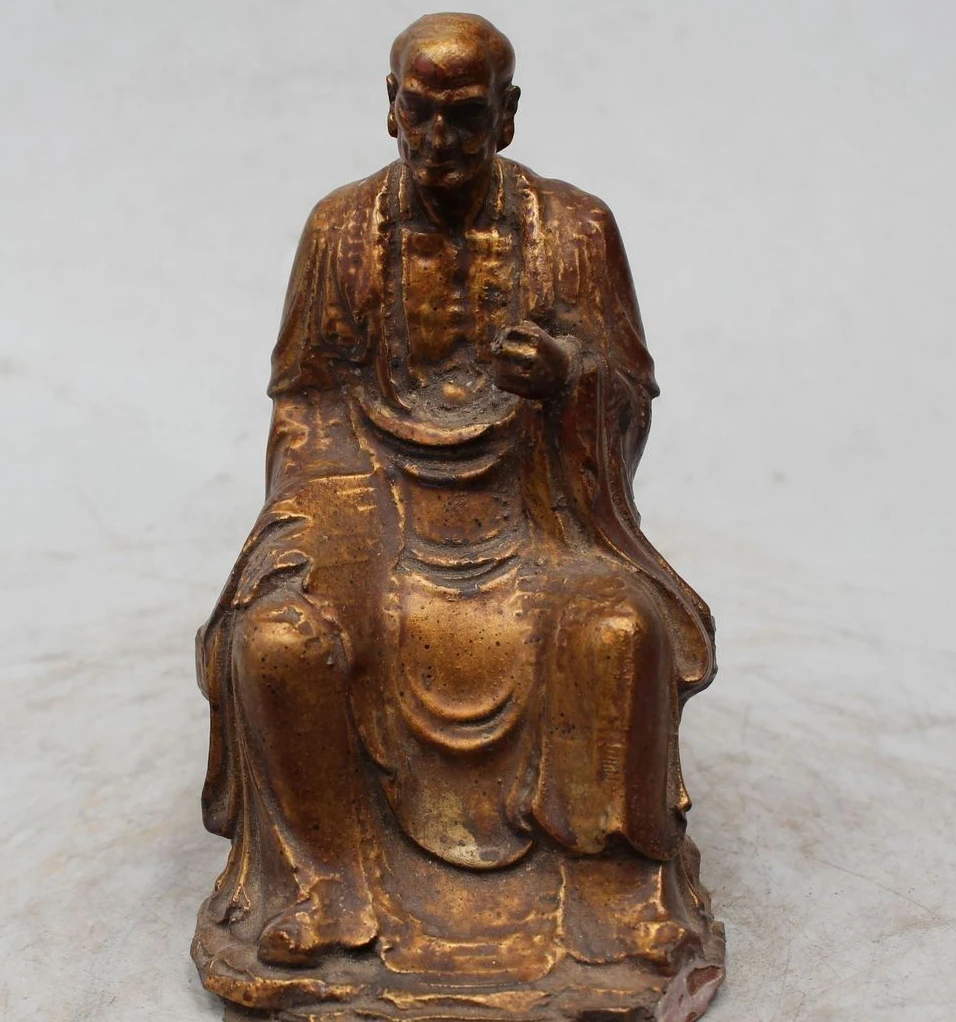 

6" Chinese Buddhism Wood Seat Eminent monk Dharma Bodhidharma Damo Statue