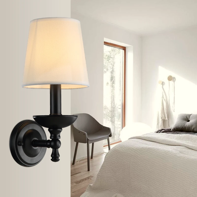 American bedroom bedside lamp wall lamp lighting bright cloth shade garden simple bedroom lamps FG578