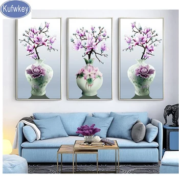

3pcs/set,Full,Diamond Embroidery,5D,Diamond Painting Magnolia Flower Vase,Cross Stitch,3D,Diamond Mosaic,Needlework,Crafts