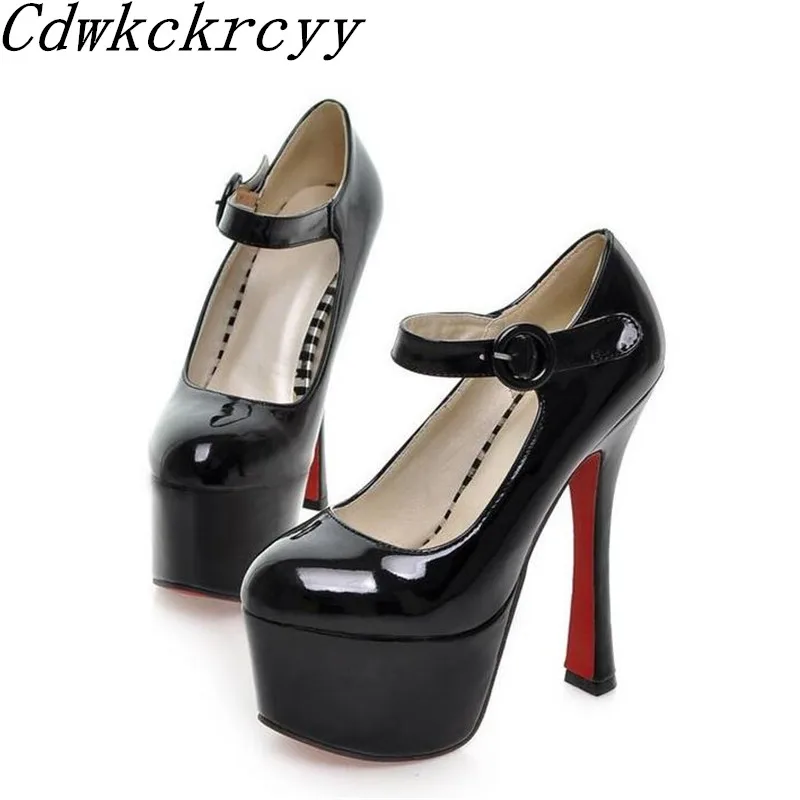 

Spring and Autumn New pattern fashion Round head black sexy Super high heel 16CM Waterproof banquet marry Women Shoes size 34-39