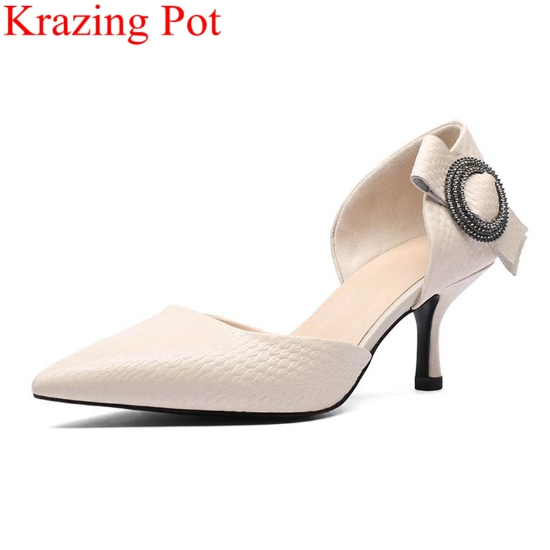 

2018 superstar genuine leather slip on shallow high heels women pumps pointed toe crystal two-piece elegant wedding shoes L2