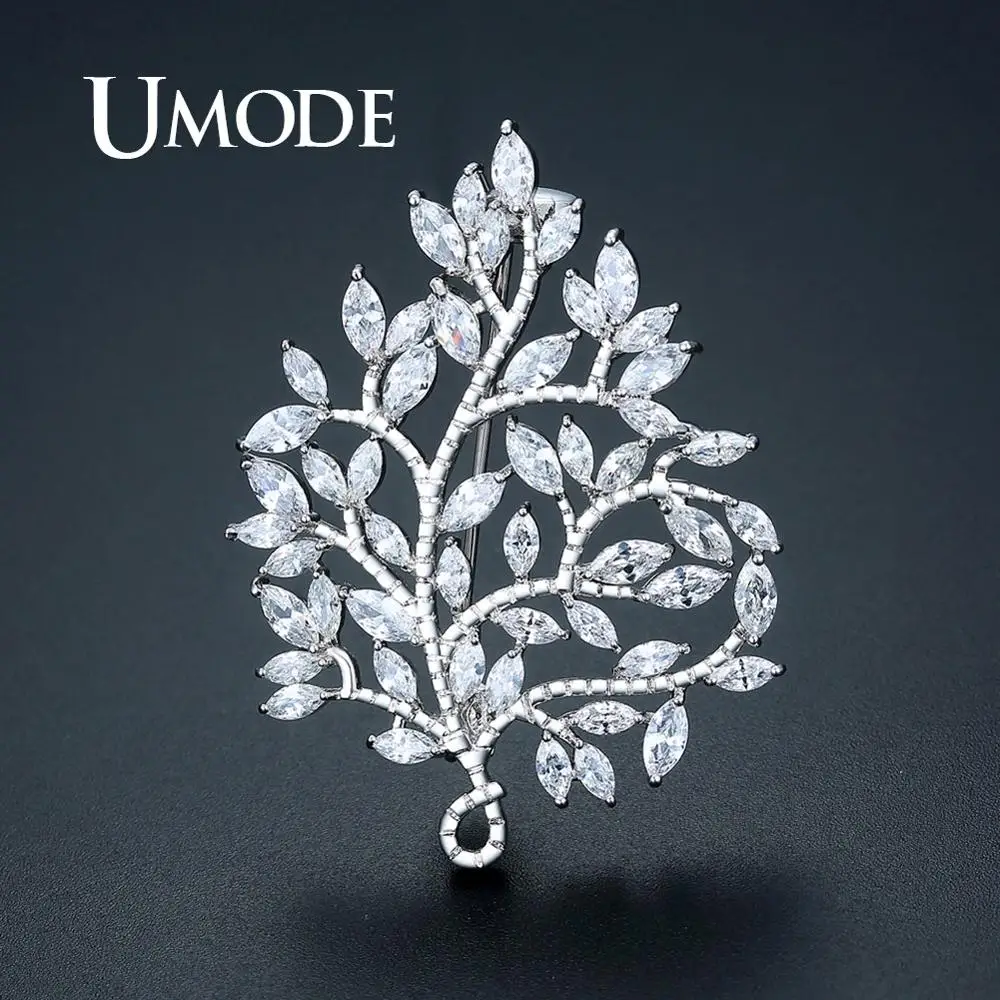 

UMODE Trendy Christmas Tree Brooches for Women Fashion Leaves CZ Pins Suit Jewelry Accessories Wedding Party Gifts UX0032