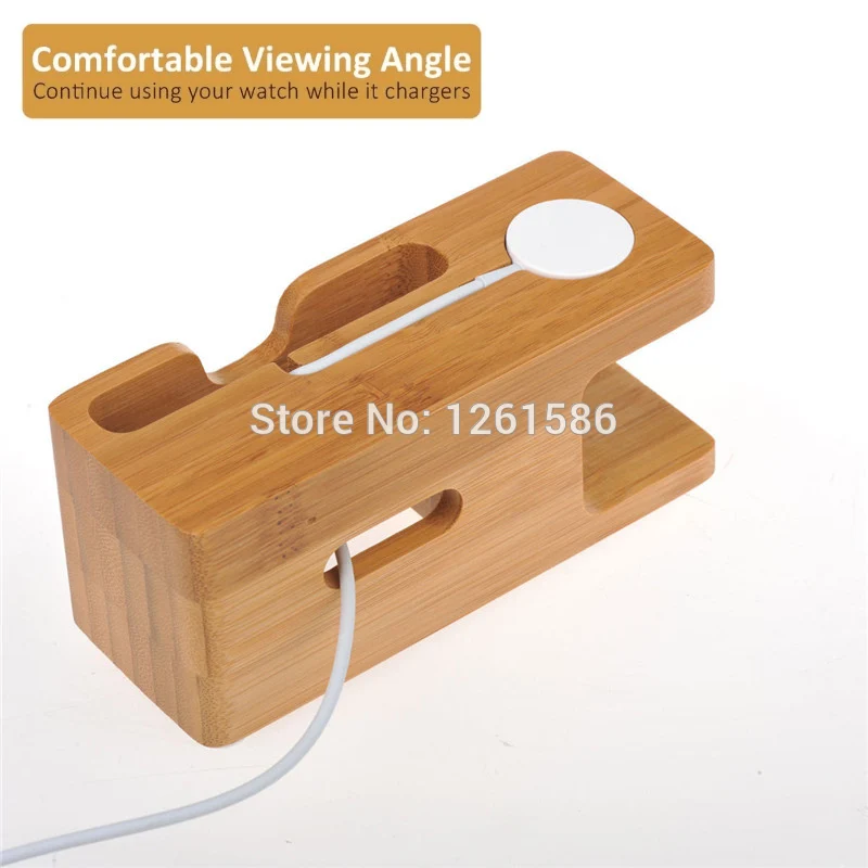 Bamboo Wood Charging Dock Station Charger Stand Holder For Apple iWatch iPhone 5S 