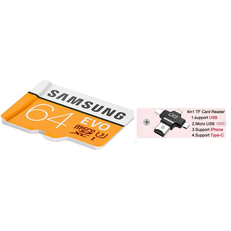 Карта памяти samsung 64 Гб micro sd 256 ГБ 128 ГБ tarjeta mini sd carte microsd 4K HD SDXC класс 10 для мобильного телефона UVA cartao Memoria - Емкость: MP64G-4in1Reader