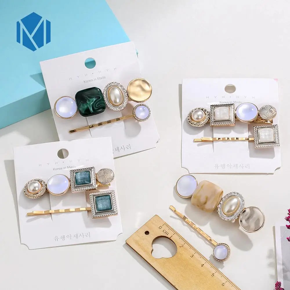 

M MISM 1set Opal Hair Clips For Women Imitation Pearls Hairpins Geometric Barrettes Fashion Korean Design Accessories Hair Girls