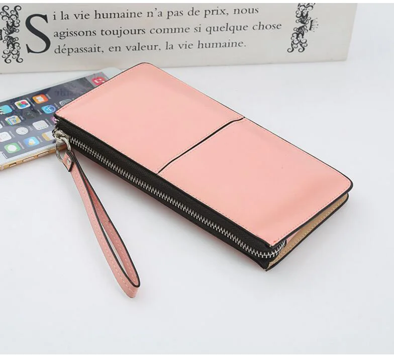 Женские кошельки из карамельной кожи, длинный бумажник, повседневный клатч, Дамский кошелек, Женская Ручная сумка, Carteira Feminina LB226 - Цвет: Розовый