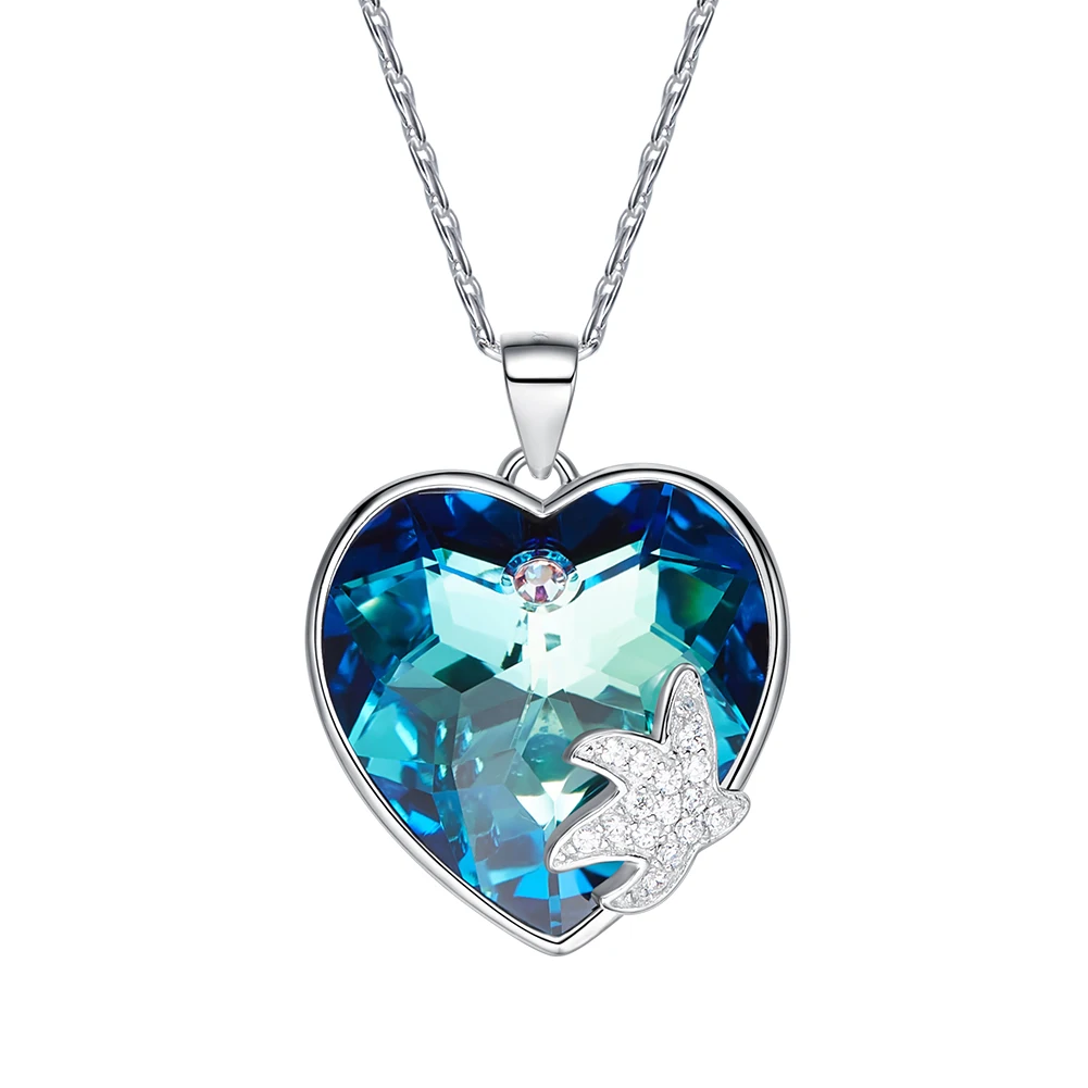 

Heezen Luxury Blue Heart Shaped Pendant Necklace Fashion Statement Necklace Starfish Pendant Austrian Rhinestone Gifts for Women
