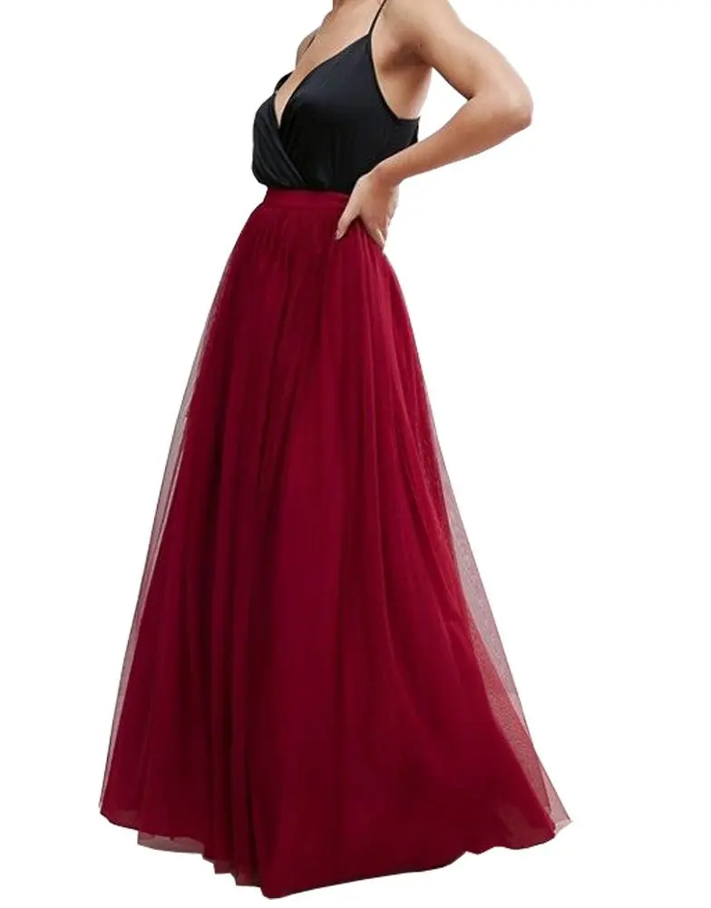 U-SWEAR 3 слоя Макси Длинная юбка мягкие тюлевые юбки свадебные подружки невесты пачка юбка бальное платье плюс размер Faldas Saias Настраиваемые - Цвет: 629 Wine-red