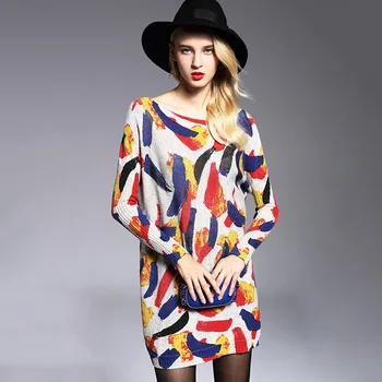 

Casaco De Malha 2018 Spring European and American Fashion Large Size Big Yard Printed Sweater Women's Wear Long Knit Pullovers