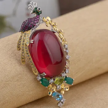 

FNJ 925 Silver Peacock Pendant Synthetic Corundum Zircon 100% Pure S925 Solid Thai Silver Pendants for Women Men Jewelry Making