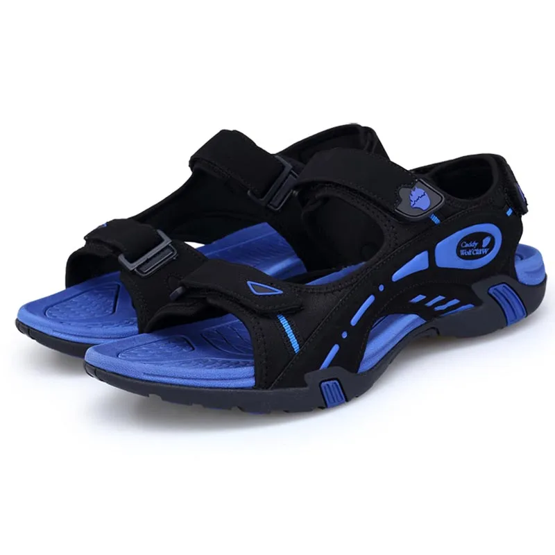 Мужские сандалии; Новинка года; Летние повседневные сандалии; мужская пляжная обувь на плоской подошве; размеры 38-45 - Цвет: 322 Black blue