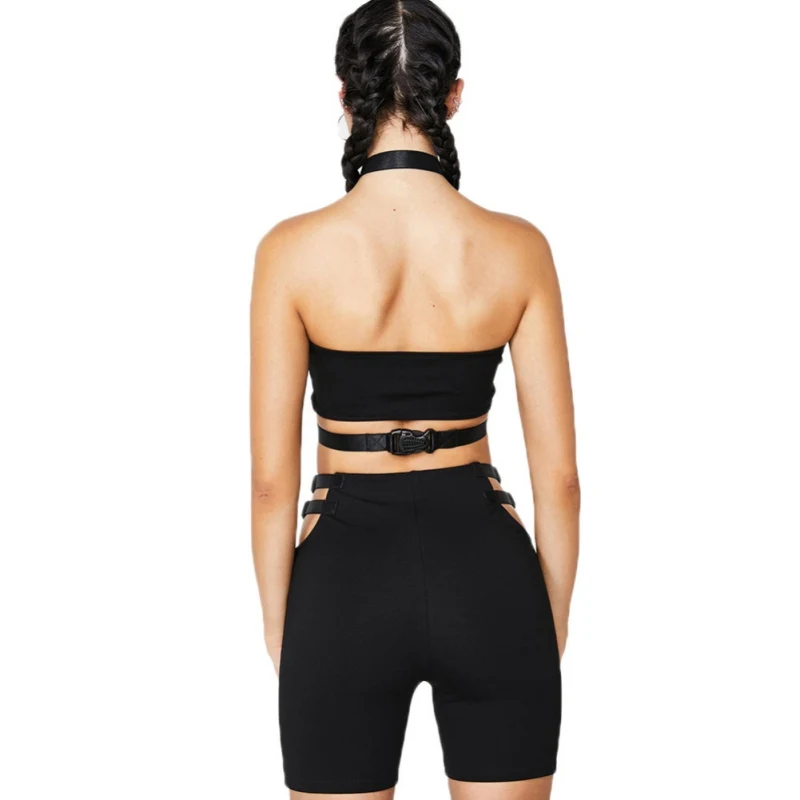 Hot Sexy Women Crop Tops New Fashion Women Tank Tops Ladies Sleeveless Crop Top Bra Halter Front Buckle T-shirts Party Clothes