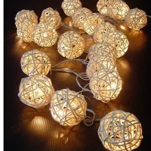 5 м 20 светодиодный теплый белый шар из ротанга светодиодная гирлянда, освещение для праздника, Рождества, свадьбы, вечеринки, занавес, украшение, огни