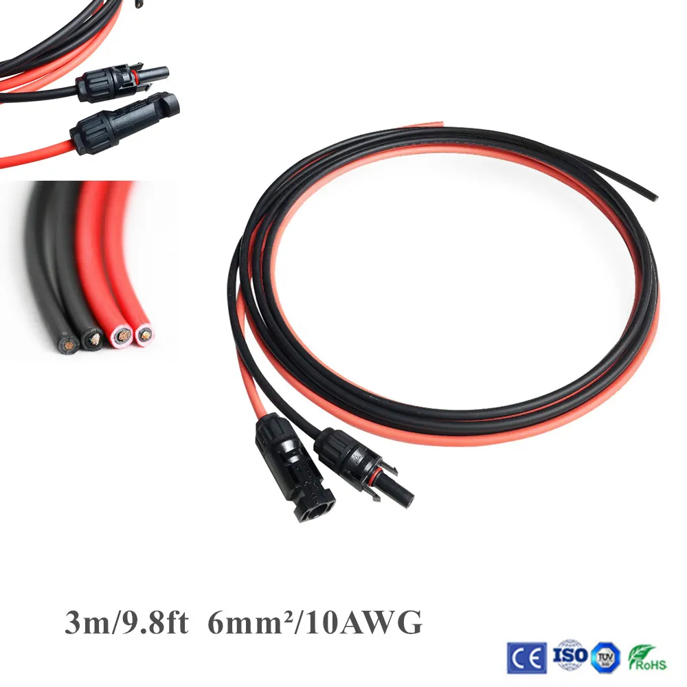 Xinpuguang 1 пара 3 m/9.8ft 6mm2/10AWG черный + красный Панели солнечные провод удлинительного