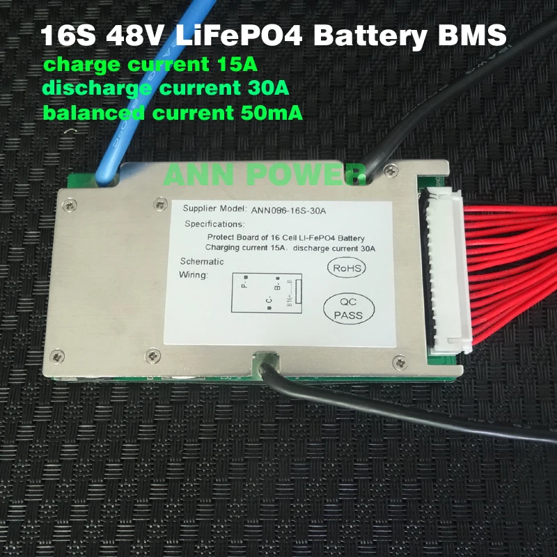 

48V 30A LiFePO4 battery BMS 3.2V cell 16S 48V/51.2V 30A BMS with balance function Different charge and discharge port