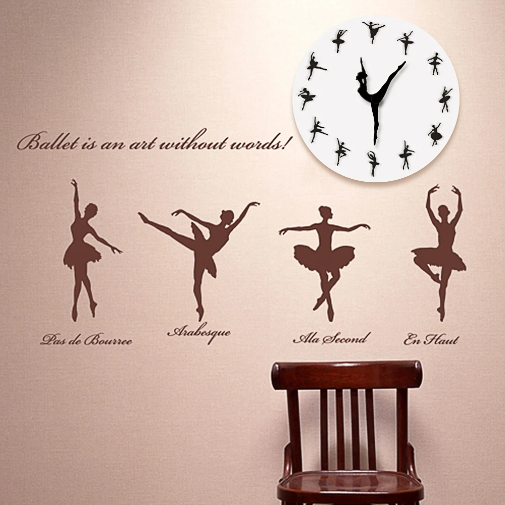 Ballet actress acrylic mirror wall clocks modern home decor living room still life wall clock sticker quartz needle watch