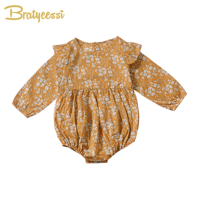 الكشكشة الطفل السروال القصير للفتيات القطن الأزهار طفلة رومبير طويلة الأكمام الرضع نيسيي طفل رومبير طفلة الملابس