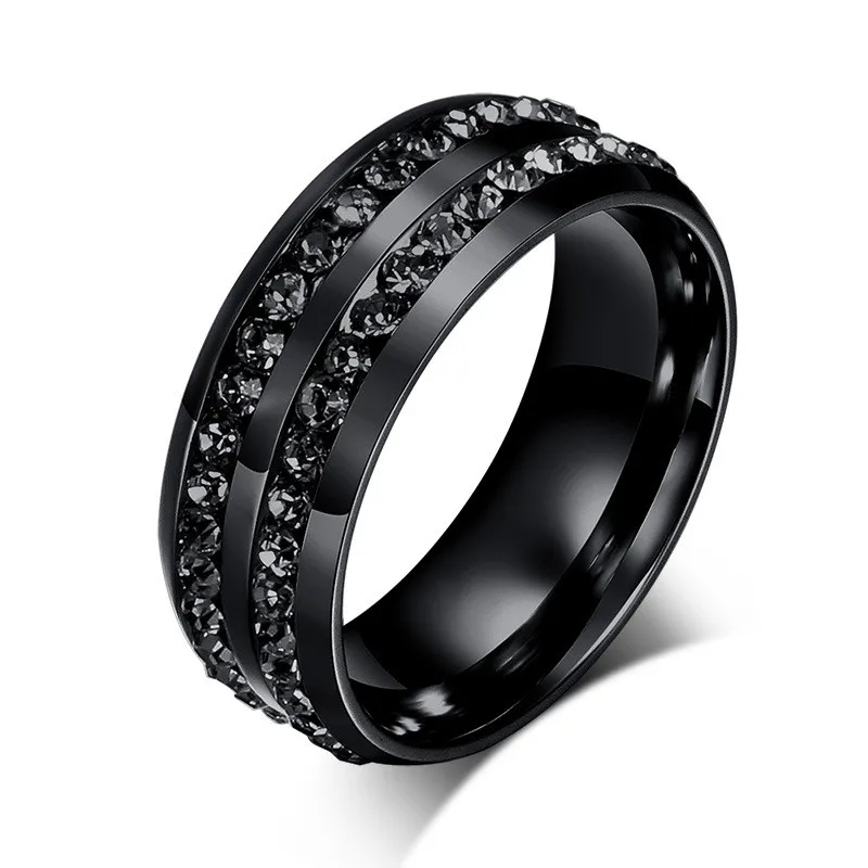 Modyle 2019 New Black Crystal Rings For Women Two Rows Female Rings Trendy Stainless Steel Wedding Jewelry