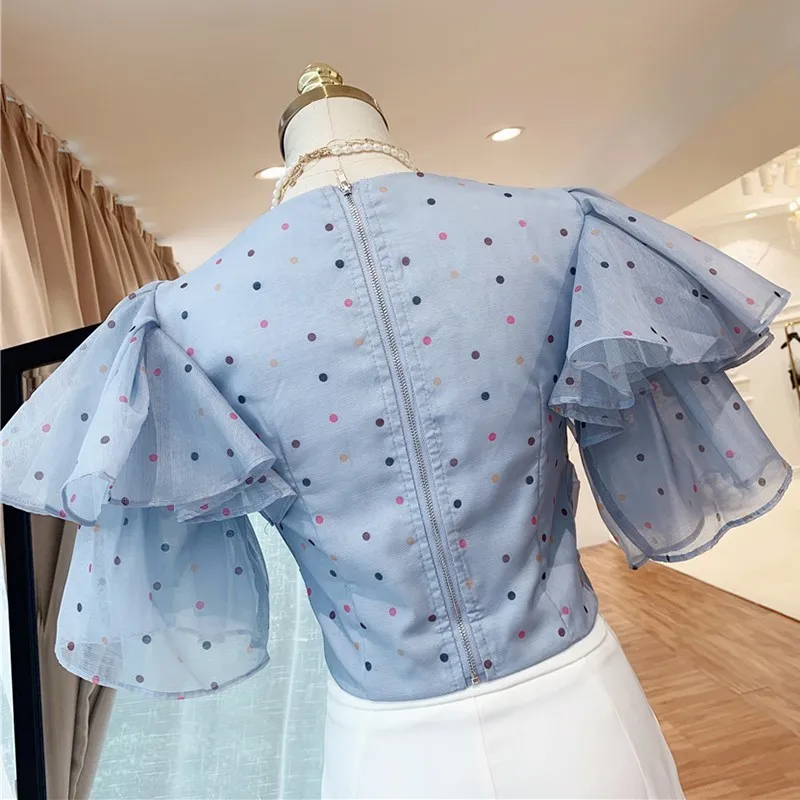 TWOTWINSTYLE сексуальная женская блузка в горошек квадратный воротник оборки рукав