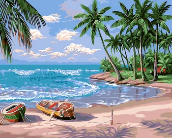 

HQ Holiday Beach Blue Sky Painting picture By Numbers Wall Art Home Decor Modern New Picture Unique Summer Hot Sea coconut tree