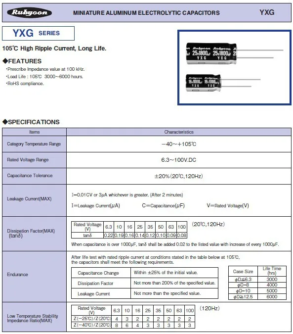 10 шт. 56 мкФ 16V RUBYCON YXG Series 5x11 мм высокий ток пульсации долгий срок службы 16V56uF конденсатор с алюминиевой крышкой