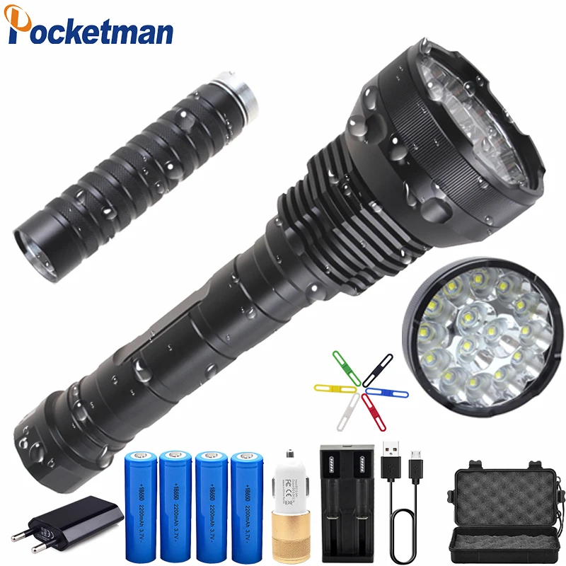 

80000 Lumens 8800mA Battery LED Flashlight High Power 15 x XM-T6 XHP70.2 5 Modes Electricity Display Lanterna Torch Waterproof